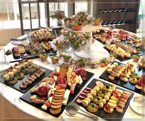 Seasonal buffet spread prepared for an event in Zürich